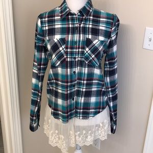 Altar’d State Flannel button down with lace bottom